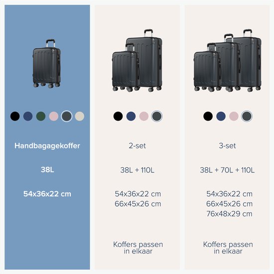 TRVLMORE Valise à main - 45L - Serrure TSA - Léger - Extensible - Trolley - 54x36x22cm - Gris foncé