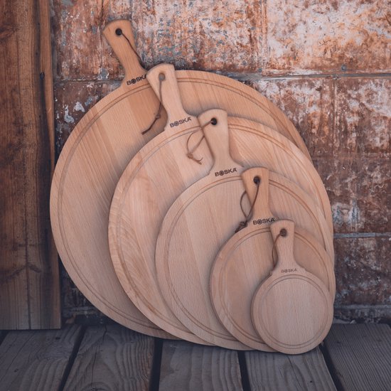 Boska Serviteur Rond Amigo XL - Planche de service avec poignée - Bois de hêtre rustique - Marron - ⌀ 42 cm