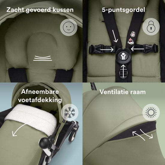 Stokke YOYO 0+ Newborn Pack, Olive - Comprend un matelas, un pare-soleil extensible et un harnais à cinq points - Nécessite le châssis YOYO (vendu séparément)
