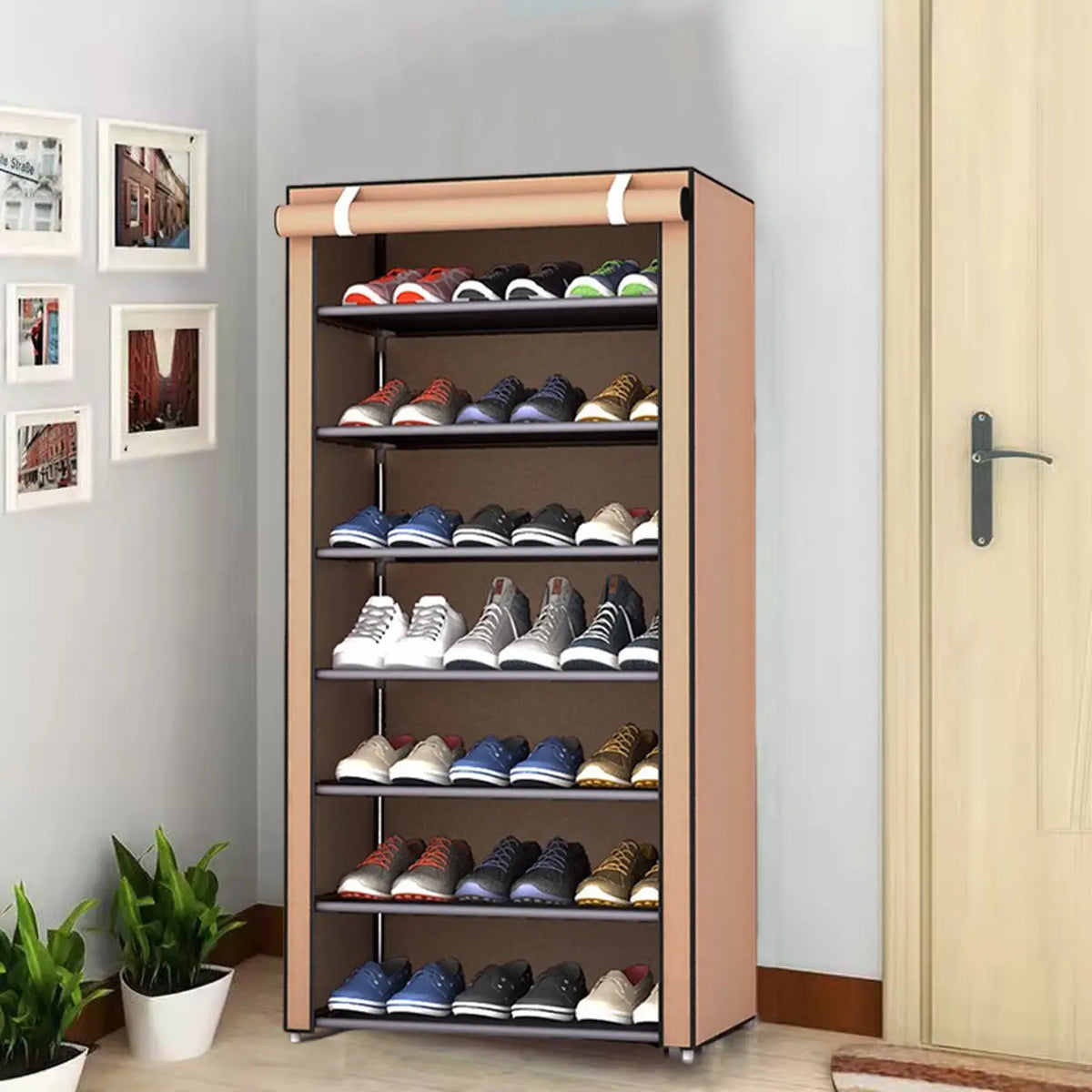 Porte-chaussures Evershine avec housse en tissu - Plusieurs niveaux - Marron café