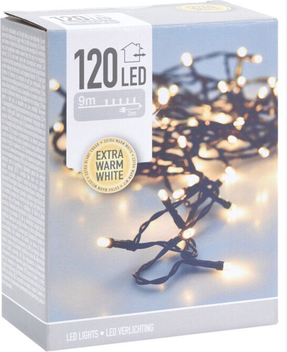Lumières de Noël LED 9 m - 120 LED - Blanc extra chaud - Intérieur et extérieur - Avec adaptateur IP44