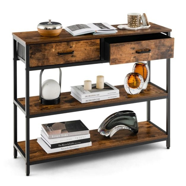 Coast Table console avec 2 tiroirs en tissu - 100 cm - Structure métallique - Protection contre le basculement