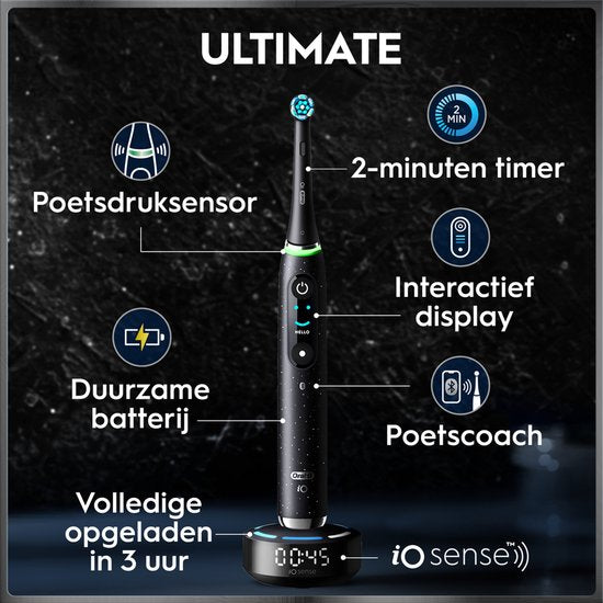 Brosse à dents électrique Oral-B iO 10 - Noire - avec étui de voyage rechargeable et support pour brossettes