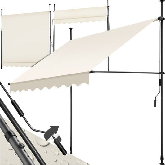 tectake® Auvent à fixation par pinces avec manivelle - Auvent de balcon sans perçage - Réglable en hauteur - Résistant aux UV - Hydrofuge - Auvent de terrasse - Protection solaire pour terrasse et balcon - Largeur 200 cm - Beige