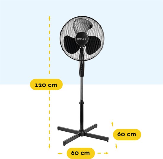 BRASQ Ventilateur trépied - 40 cm - Noir - Réglable en hauteur - 3 vitesses - 40 watts