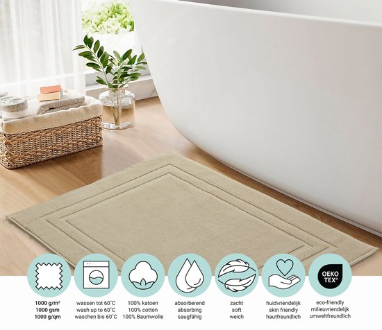 Tapis de bain DoubleDry Hotel 50 x 80 cm – 100 % coton – Doux et absorbant – Beige taupe