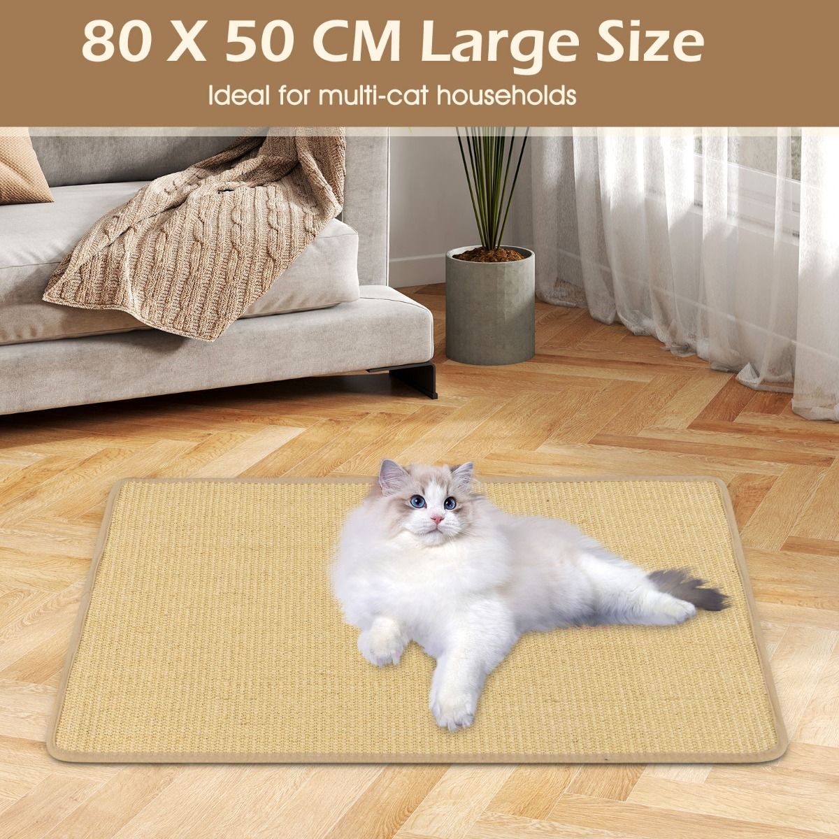 Lot de tapis Coast pour crabes - sisal - autocollants - 80 x 50 cm - naturel