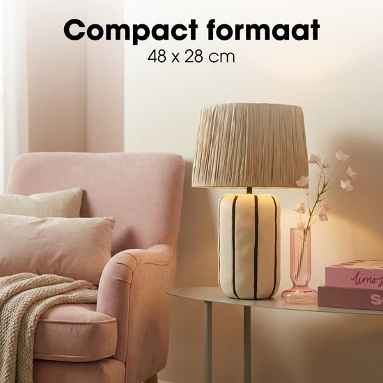 Lampe de table Mica Decorations Denton pour salon - Lampe décorative avec abat-jour - Lampe de bureau, lampes de table pour salon - 48 x ⌀28 cm - Céramique, métal, papier - Beige