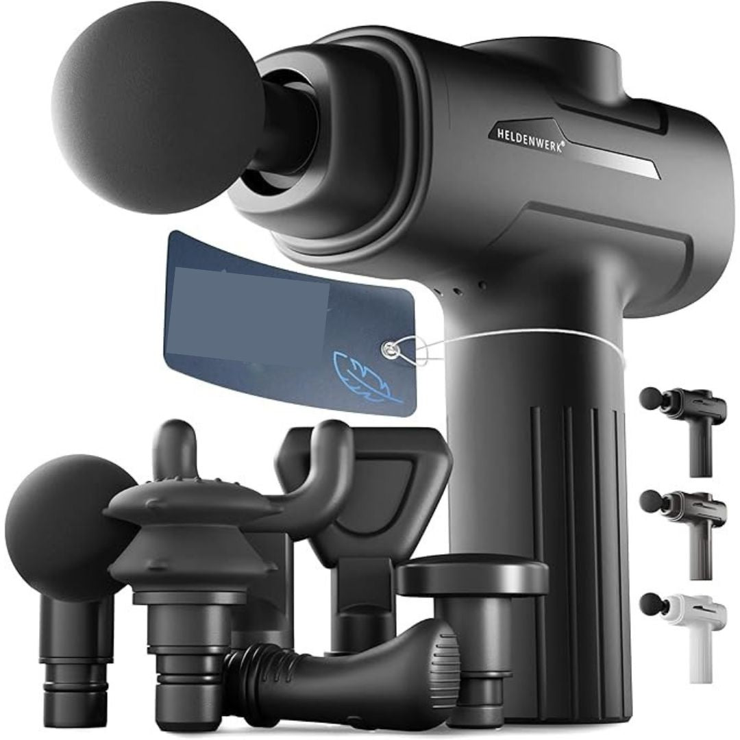 Pistolet de massage - HELDENWERK - avec 6 accessoires - 3200 rpm, USB-C, masseur musculaire - Noir