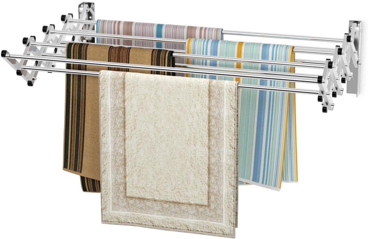 Coast Séchoir mural - séchoir mural - coulissant en acier inoxydable avec 8 tiges - séchoir mural peu encombrant - capacité de charge 25 kg, pour buanderie - salle de bains