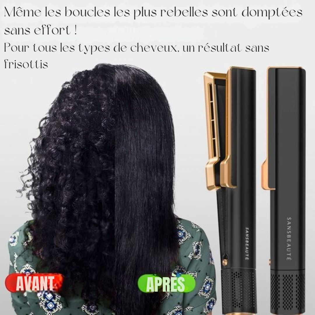 Lisseur Sansbeauté® - 2 en 1 - Sèche-cheveux et lisseur - Jet d'air froid - 80 °C à 140 °C - Lisseur à vapeur alternatif - Noir