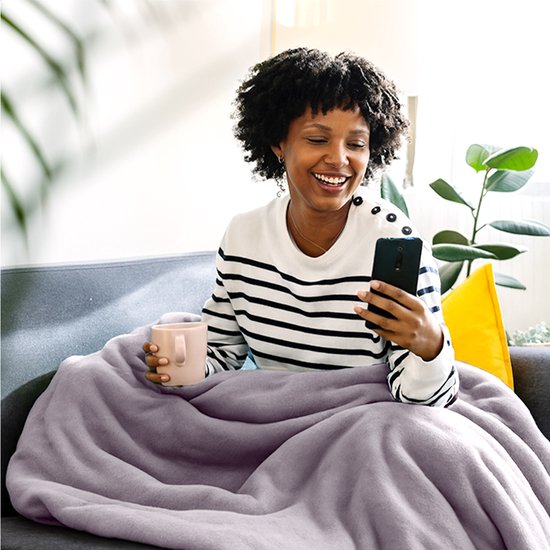 Couverture électrique Auronic - Couverture chauffante - 1 personne - 3 niveaux de chaleur - avec minuterie - 160 x 120cm - Rose