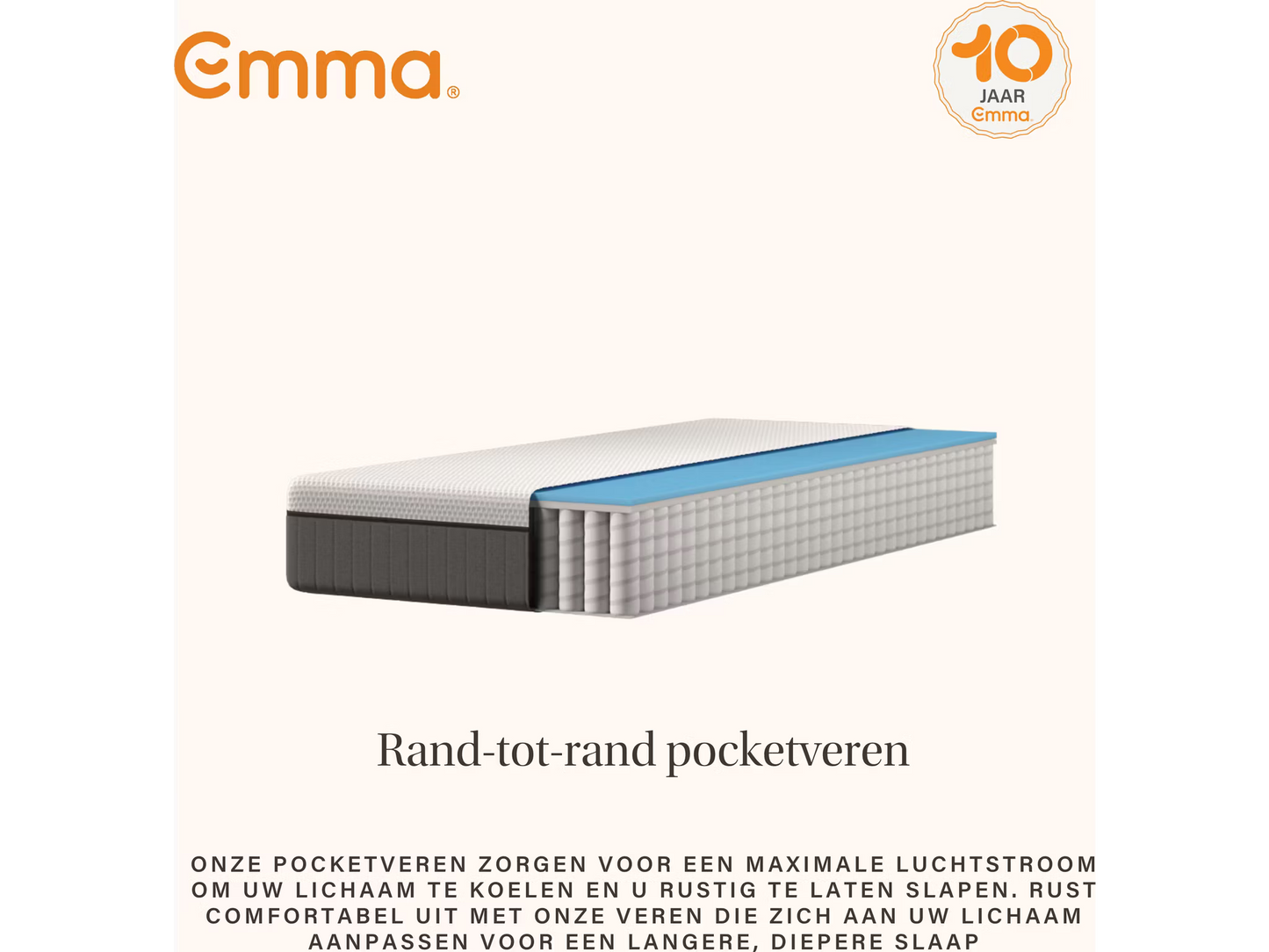 Matelas Emma Sleep 22 Lite Hybrid - 7-Zone Pocket Spring & Durable SupportBase Foam - 80 x 200 cm