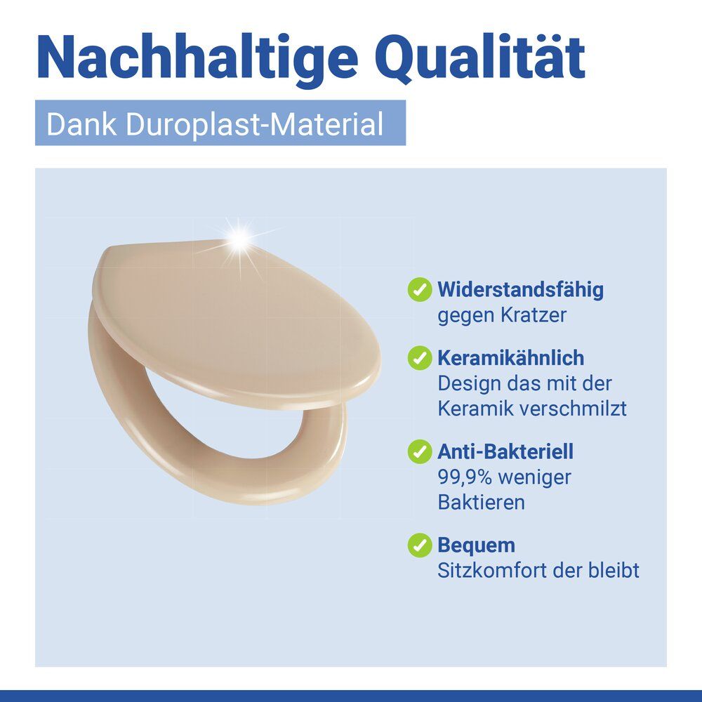 Siège de WC WENKO Ottana beige - Duroplast - Easy-Close - Fix-Clip