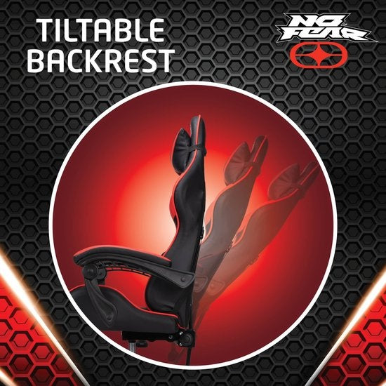 No Fear Gaming Chair - Chaise de jeu - Chaise de bureau - Hauteur réglable de 46 à 56 cm - Rouge/Noir