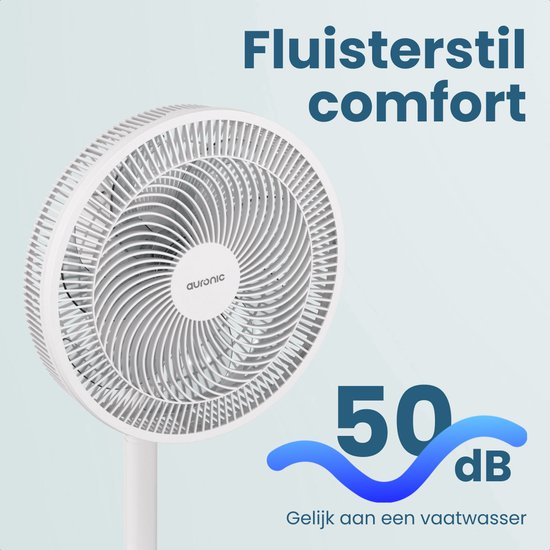 Ventilateur sur pied Auronic - 3 vitesses - Oscillation 85° - Réglable 70-116 cm - Blanc