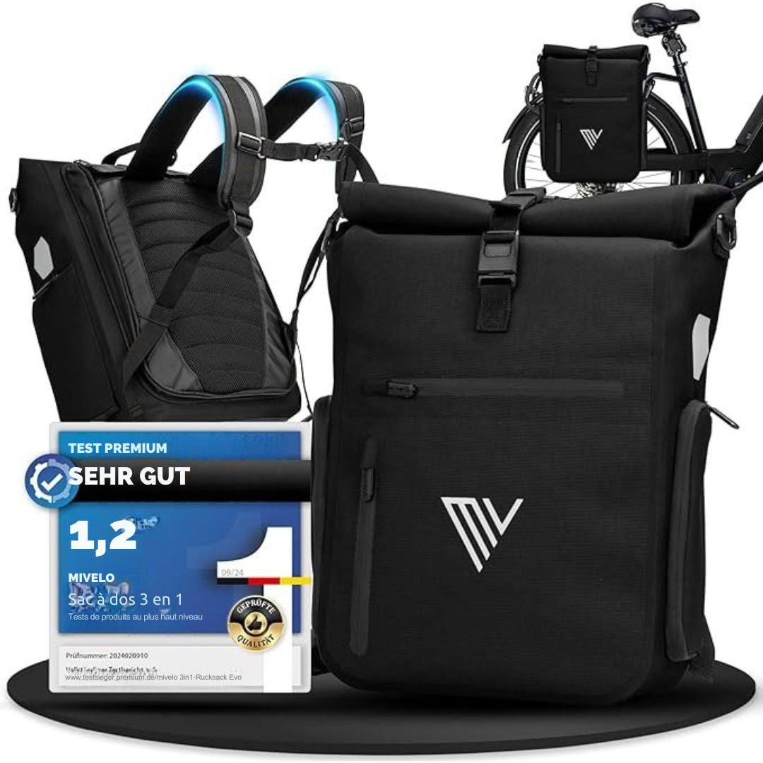 Sac à dos et sac à bandoulière 3-en-1 - MIVELO - Imperméable - 25 litres - Noir