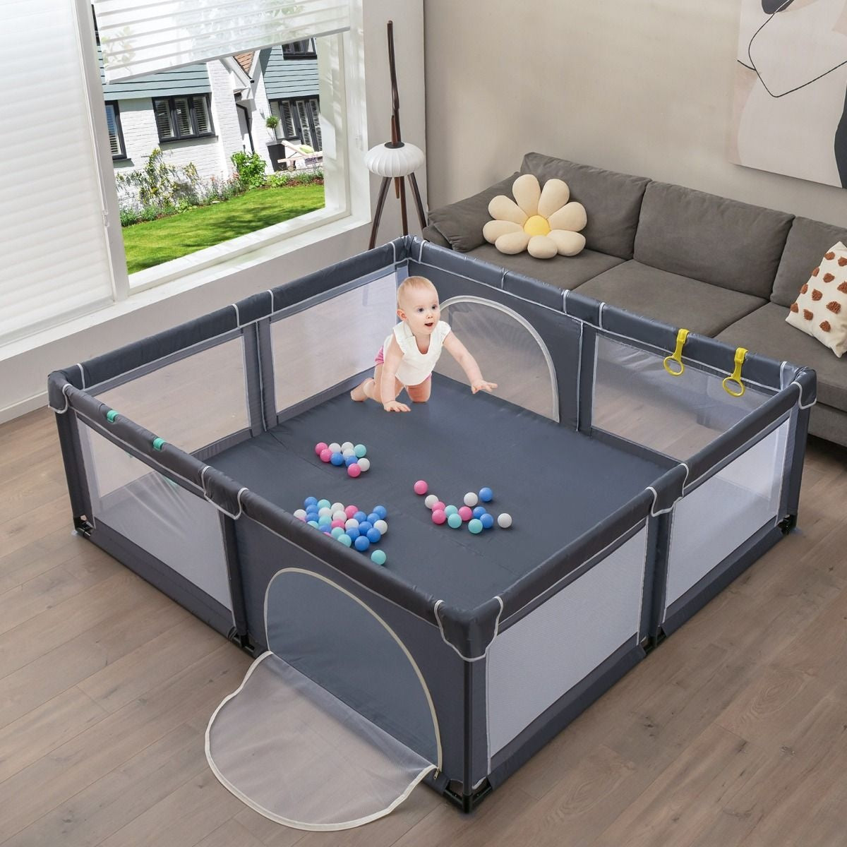 Parc pour bébé - Coast - Avec 50 balles de jeu zippé gris foncé