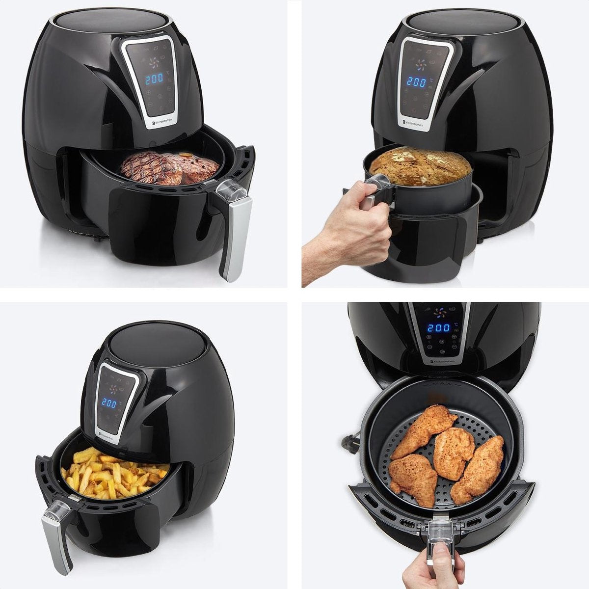 Airfryer KitchenBrothers Friteuse sans huile à hair chaud - 7 programmes automatiques - 80-200°C - 1300W
