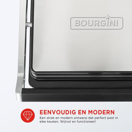 Bourgini - Grille de contact 29cm x 23cm - Appareil à griller Grille à panini et fer à toasti - Revêtement céramique sans PFAS - Grille de contact en acier inoxydable