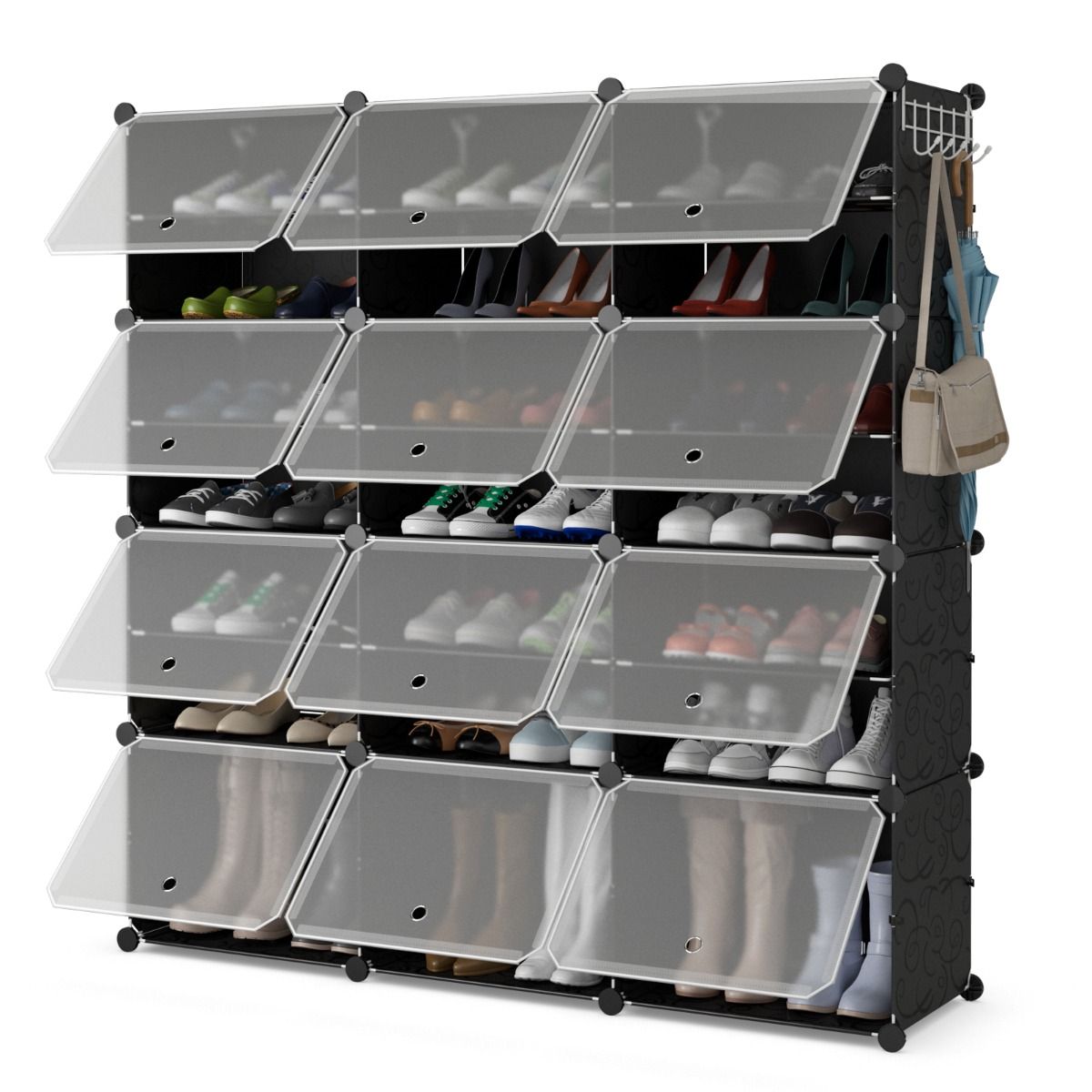 Armoire à chaussures Coast à 8 compartiments - étagère à chaussures réglable - pour 48 paires de chaussures - noire et translucide