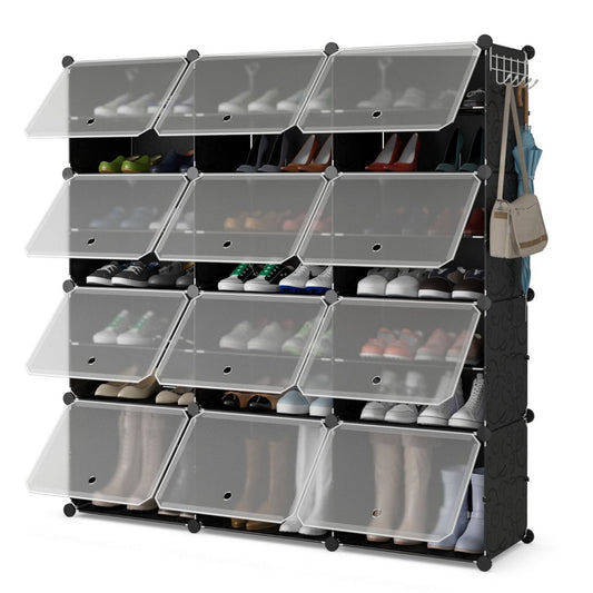 Armoire à chaussures Coast à 8 compartiments - étagère à chaussures réglable - pour 48 paires de chaussures - noire et translucide