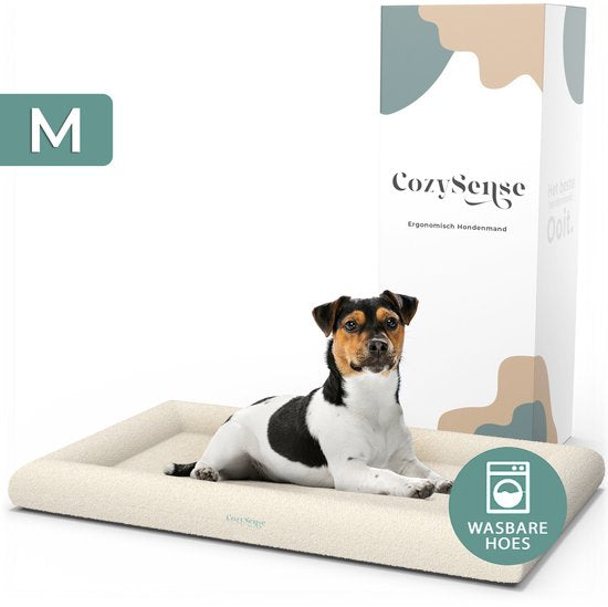 Panier orthopédique pour chien CozySense® - 75 x 45 cm - Taille M - Tissu bouclé - Lit imperméable pour chien avec housse lavable - Convient comme coussin de banc - Blanc
