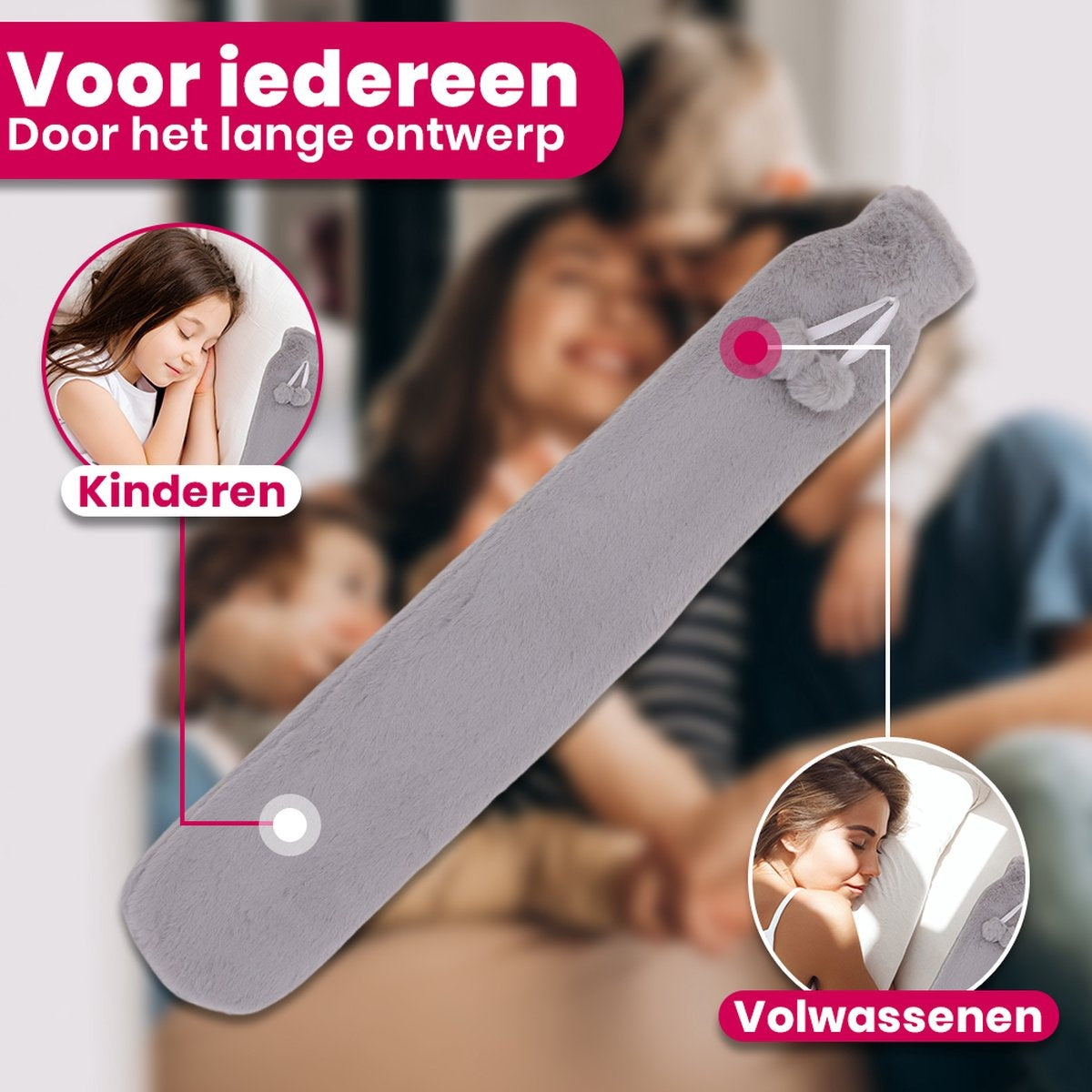 Aerend Heat Pillow - Pichet extra-long avec manchon - Pichet d'eau chaude avec housse en polaire - 2,5 litres - Soulage les douleurs au cou, aux épaules et à l'abdomen - Gris