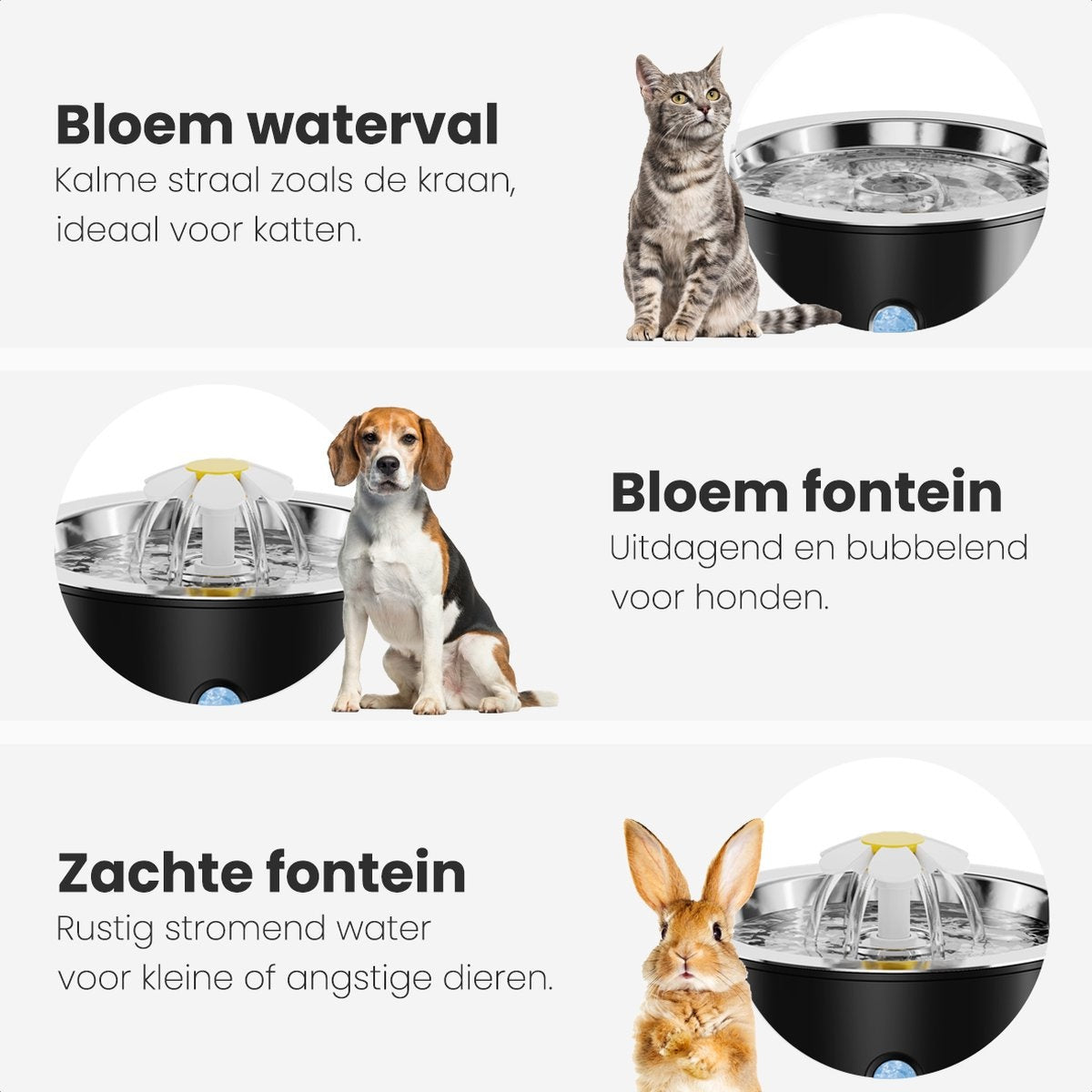 Abreuvoir Auronic - Fontaine à eau pour chats et chiens - 2.4L - Abreuvoir pour animaux - 3 filtres et 2 brosses inclus - Noir