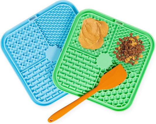 Frummel Tapis de léchage pour chien - Tapis de léchage pour chien - Jouet pour chien Tapis de léchage pour chien - Bleu et vert avec spatules - Deux pièces - 2x