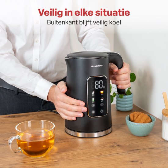 Bouilloire AoraKitchen - Ecran tactile LED - Réglage de la température - Bouilloires - 1.7L - Electrique - Cool Touch - Noir