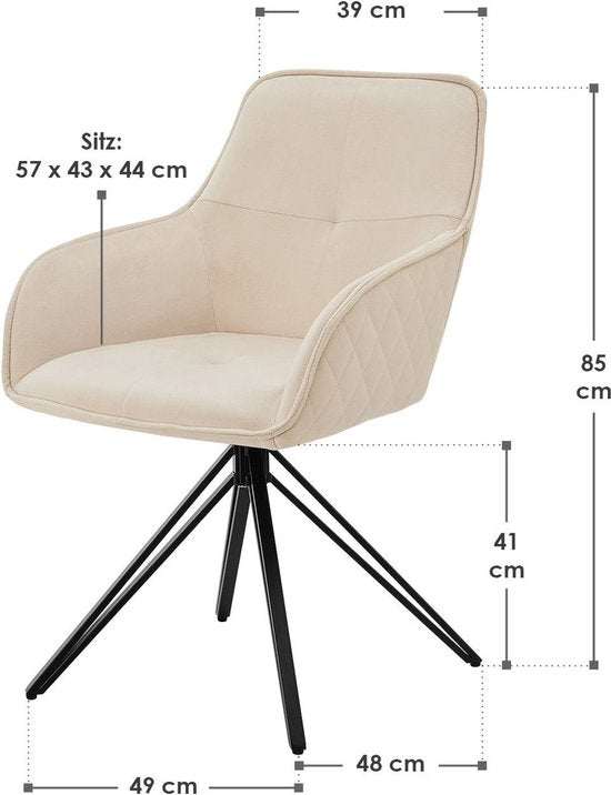 Chaise de salle à manger / Chaise pivotante / Chaise baquet Clyde - Beige - Base en métal