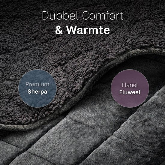 Couverture lestée CozySense® 7 kg - Couverture lestée - Couverture lestée - GLASS-Flow® Distribution de la pression - 135x200 - Velours flanelle & Sherpa - Hypoallergénique - Noir