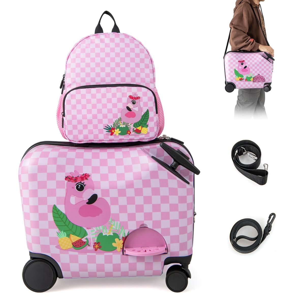 Ensemble valise et sac à dos pour enfant Coast - Conception 4 en 1 - Fonction siège - Rose
