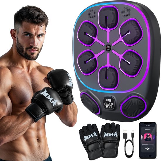 Inventus Boxing Machine PRO - Gants de boxe inclus - Installation de la machine de boxe sans perçage - Reflex Music Boxing - Smart Bluetooth Boxing Machine - Sports Boxing Training - Sac de boxe / Ballon de boxe - Rechargeable par USB - Pour adultes