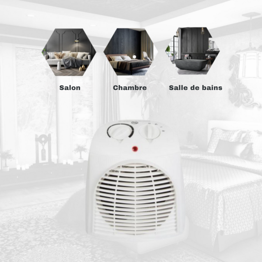 Radiateur soufflant Perel - 2000W - 21 × 15 × 22 cm - Jusqu'à 22 m² - Blanc