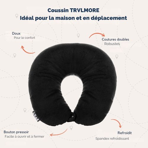 TRVLMORE Oreiller de voyage - Oreiller cervical en forme de U - Noir