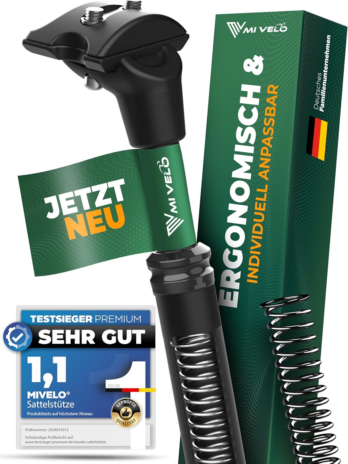 Tige de selle à suspension MIVELO ComfortPro - 27,2/30,9/31,6 mm, amortissement des chocs pour soulager le dos