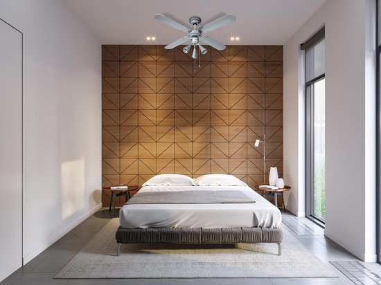 Bestron Ventilateur de plafond avec éclairage, 3 vitesses et très grande portée de Ø102cm, incl. fonction été/hiver, 3 x GU10 LED, 50Watt, DLHB42S, couleur : argent/bleu
