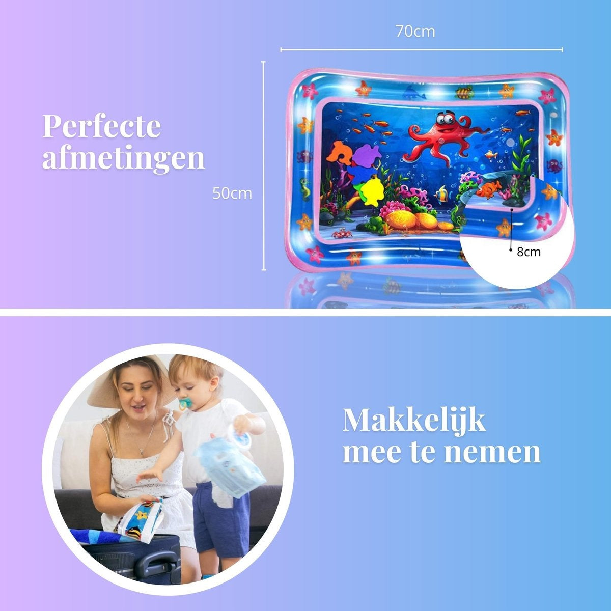 Tapis d'eau - Tapis d'eau - Tapis de jeu - Gonflable - Tummy Time - Jouet pour bébé 0 an - Cadeau pour nouveau-né - Rose