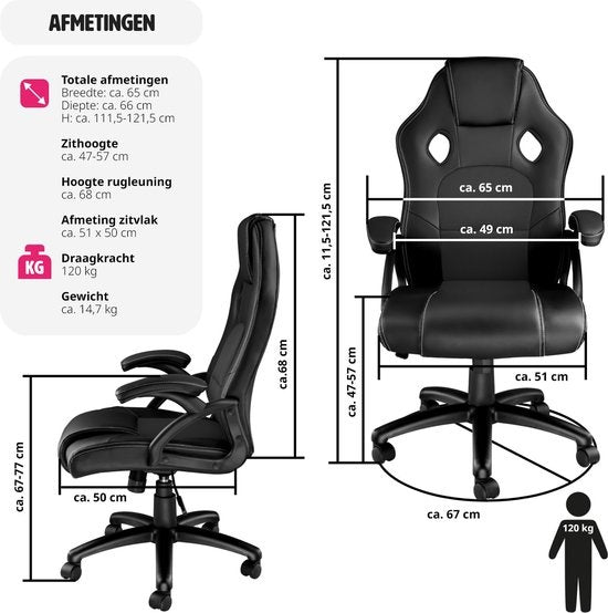 tectake® - chaise de bureau chaise gaming - chaise de bureau de luxe chaise de bureau - chaise de course chaise de bureau chaise gaming Tyson - noir