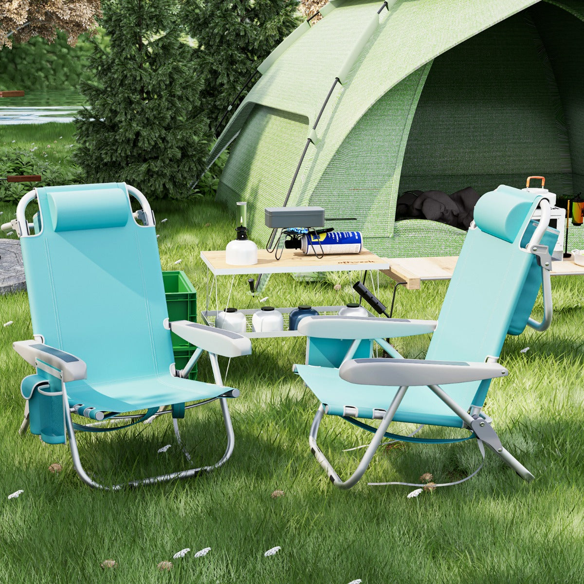 Chaise de plage Coast - 2 pièces - Pliable - Max. 150 kg - 66 x 65 x 78 cm - Bleu