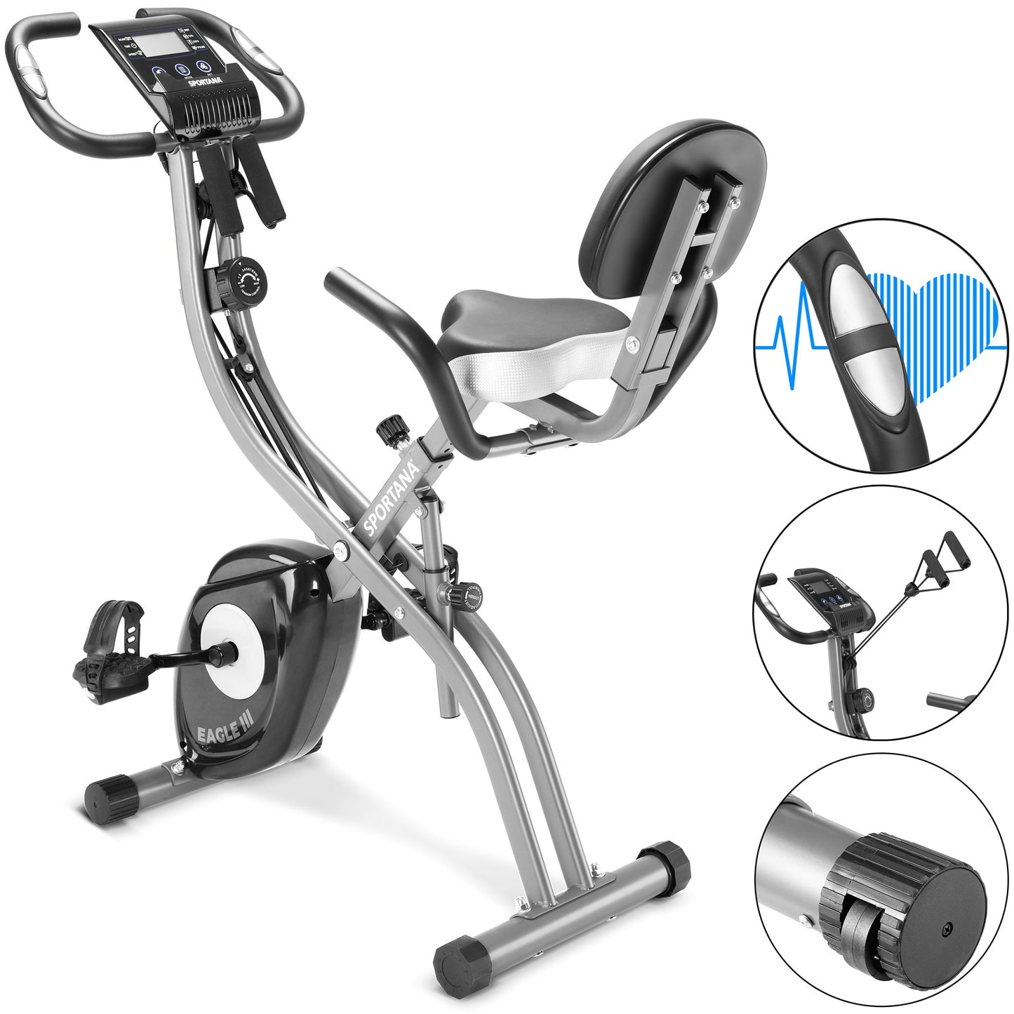 Sportana Hometrainer Eagle 3 - Inklapbaar 10 Niveaus – Zilver Zwart