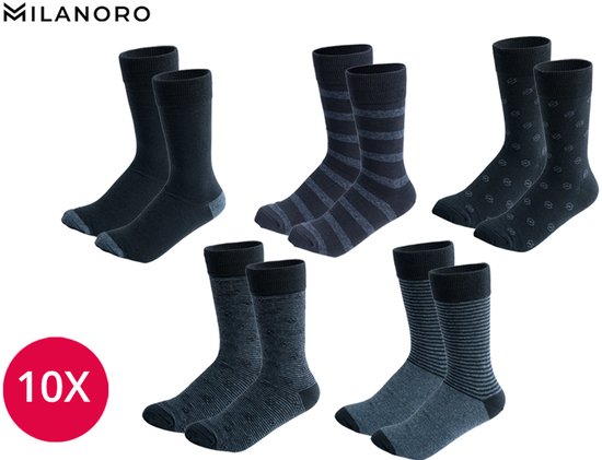 Milanoro - 10 paires de chaussettes en coton élégantes pour homme - Bleu marine - 43-46