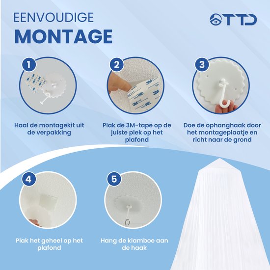 TTD® Moustiquaire XXL de haute qualité 2 personnes avec sac de voyage - Polyester - Lavable en machine - Moustiquaire 1 personne - Moustiquaire bébé - Moustiquaire - Moustiquaire - 65 x 250 x 1250 cm - Anneau et kit de montage inclus