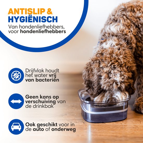 Vulpes Goods® Drinking Bowl Dog - Bol à eau pour chiens - Anti-renversement - Réduit la bave - Transparent - En déplacement - 2L - Noir