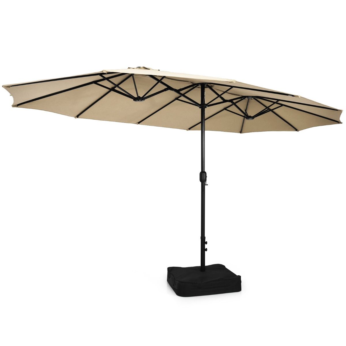 Parasol double de terrasse Coast avec pied - Ombre XXL - Mécanisme à manivelle - Beige 451,5 x 264 cm