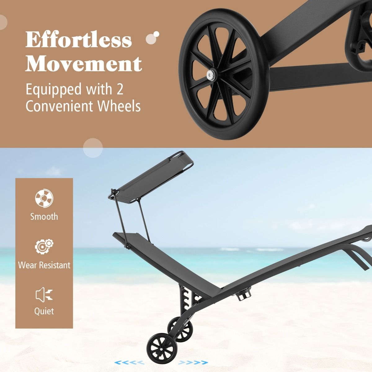 Coast Terrace Lounger Chaise longue pour l'extérieur Gris 165-191x61x40-96 cm Dossier réglable avec capuche et porte-gobelet