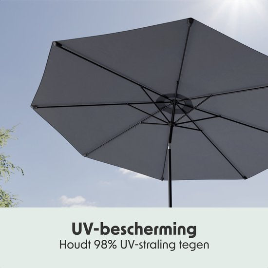 LifeGoods Parasol - Jardin - Ø350 cm - 30° inclinable - Imperméable - UPF50+ - Gris foncé