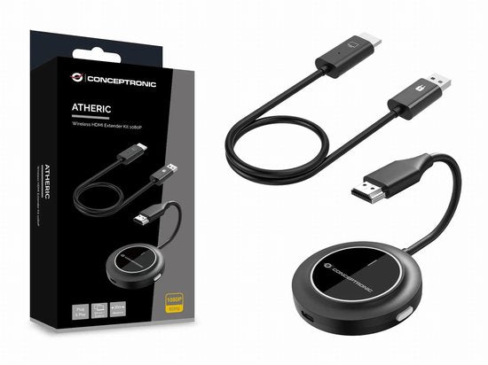 Conceptronic ATHERIC02B - Adaptateur d'écran sans fil - Kit d'extension HDMI sans fil 1080p - HDMI/USB - Dongle Full HD